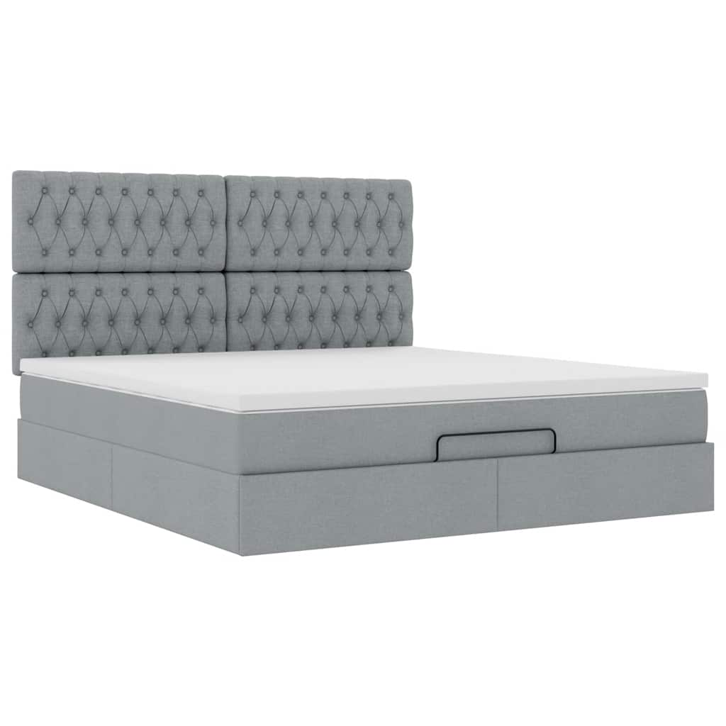 Cadre de lit ottoman et matelas gris clair 160x200cm tissu