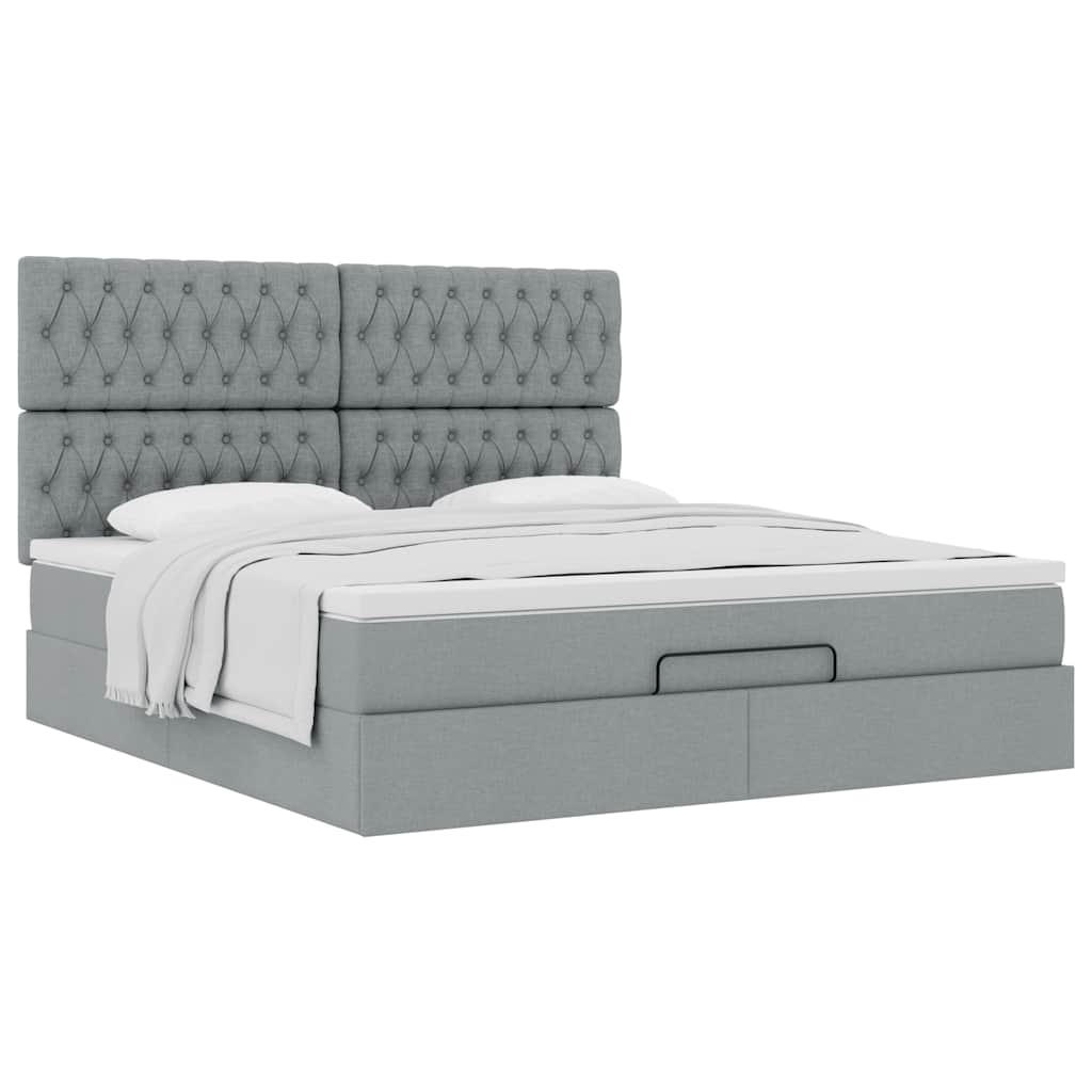 Cadre de lit ottoman et matelas gris clair 160x200cm tissu