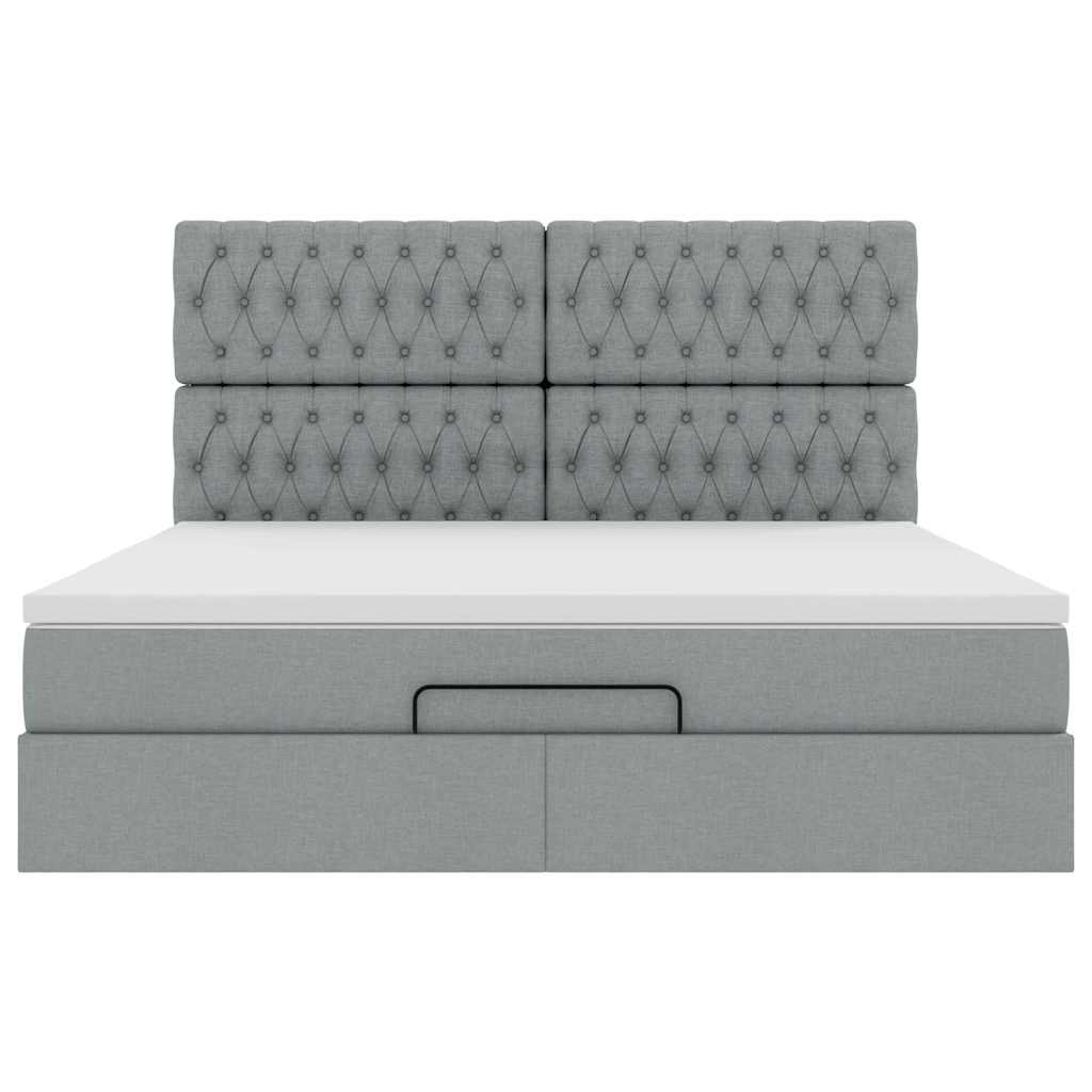 Cadre de lit ottoman et matelas gris clair 160x200cm tissu