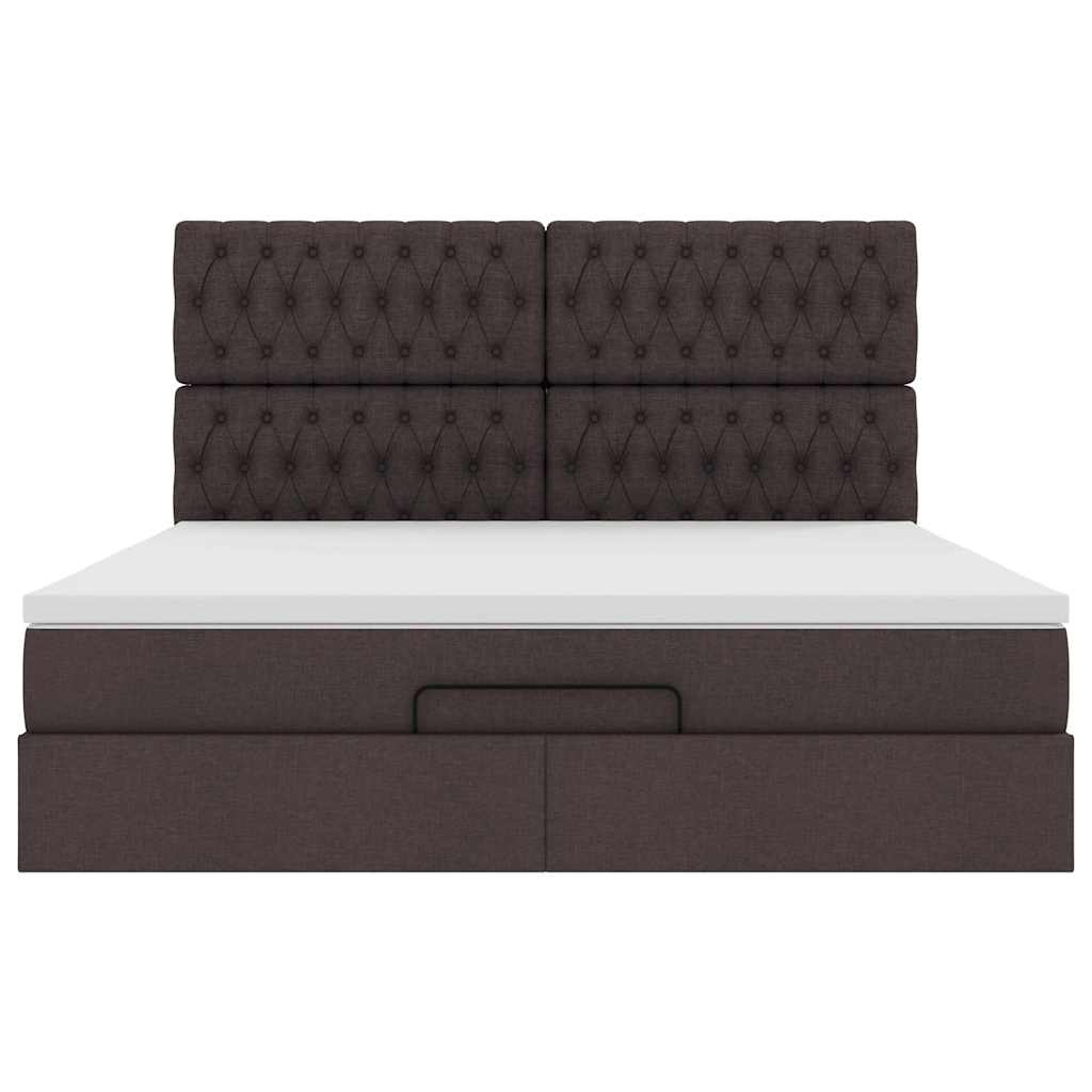 Cadre de lit ottoman avec matelas marron foncé 160x200 cm tissu