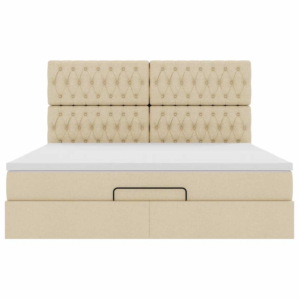 Cadre de lit ottoman avec matelas crème 160x200 cm tissu