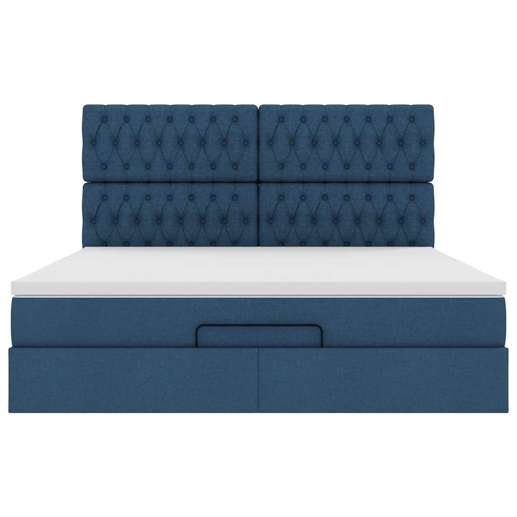 Cadre de lit ottoman avec matelas bleu 160x200 cm tissu