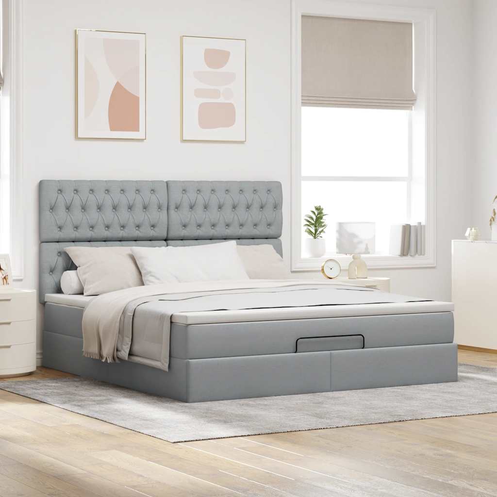 Cadre de lit ottoman et matelas gris clair 180x200 cm tissu