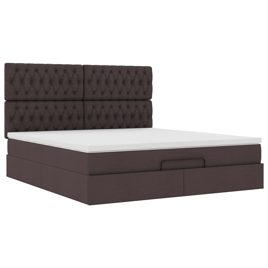 Cadre de lit ottoman avec matelas marron foncé 180x200 cm tissu