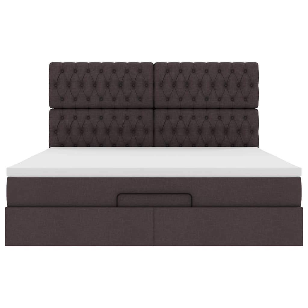 Cadre de lit ottoman avec matelas marron foncé 180x200 cm tissu