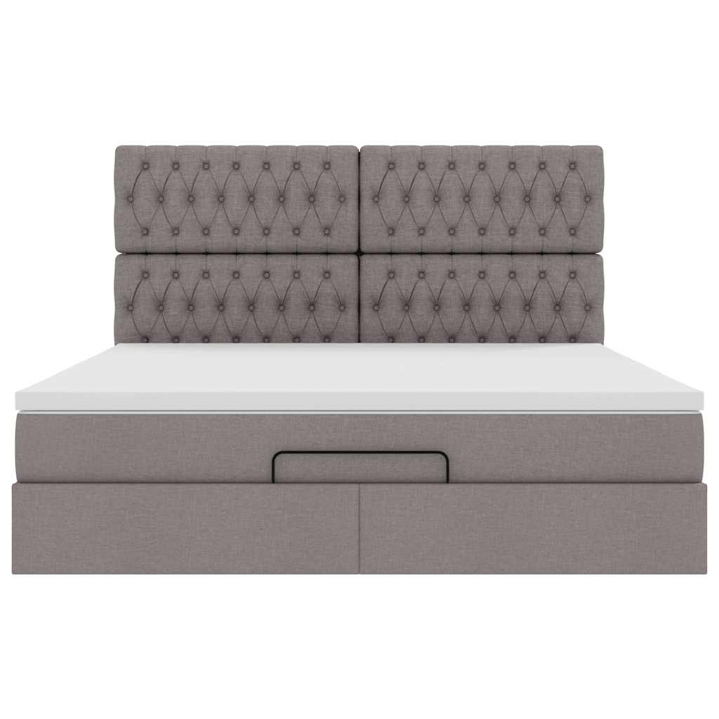 Cadre de lit ottoman avec matelas taupe 180x200 cm tissu