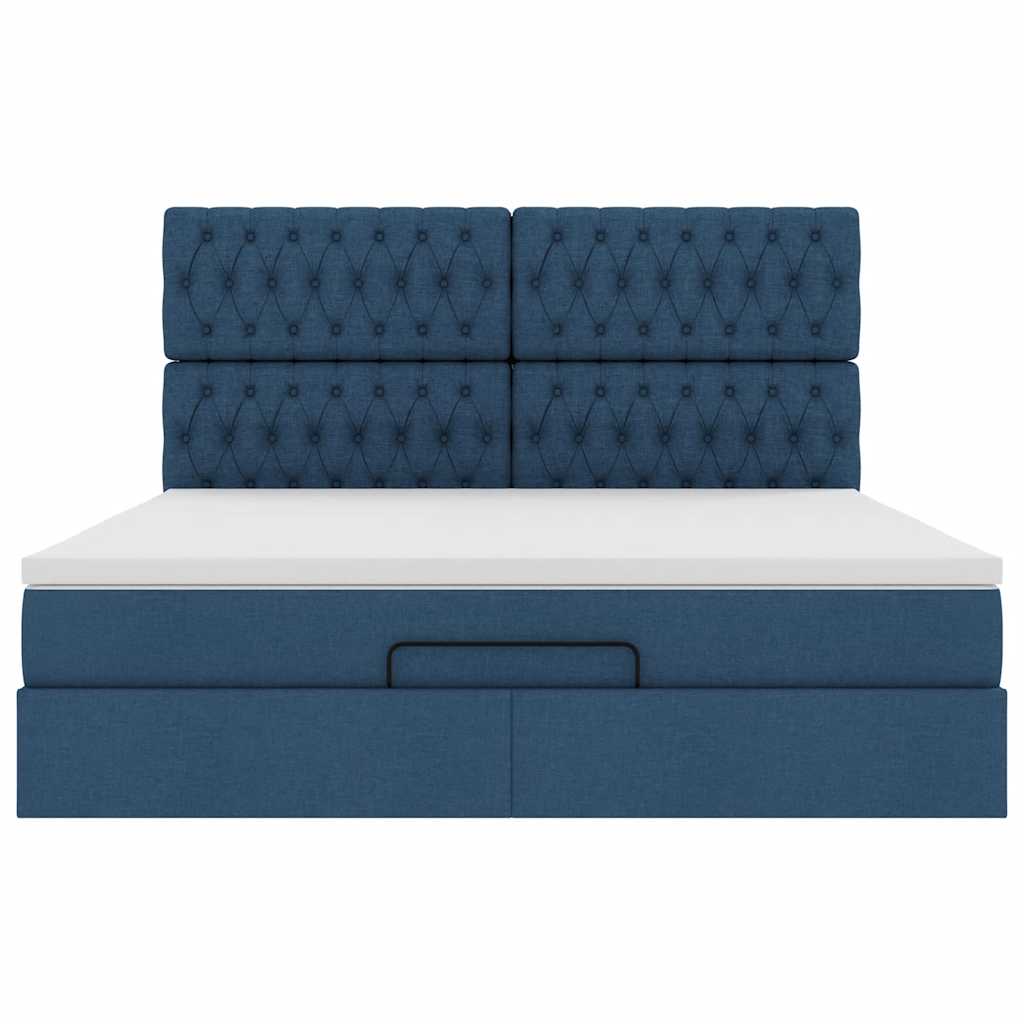 Cadre de lit ottoman avec matelas bleu 180x200 cm tissu