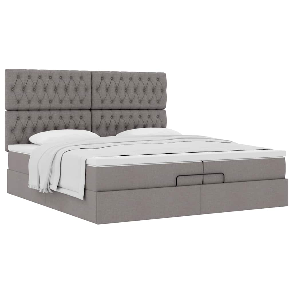 Cadre de lit ottoman avec matelas taupe 200x200cm tissu