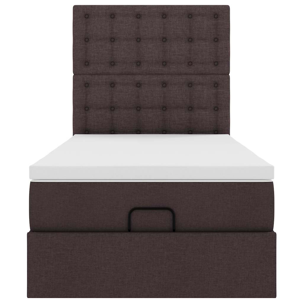 Cadre de lit ottoman avec matelas marron foncé 80x200 cm tissu