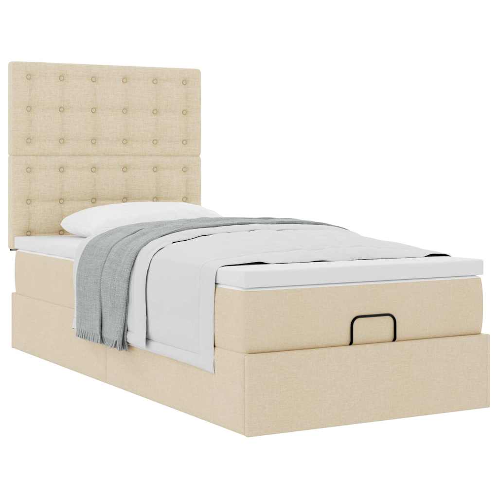 Lit ottoman avec matelas crème 100x200 cm tissu