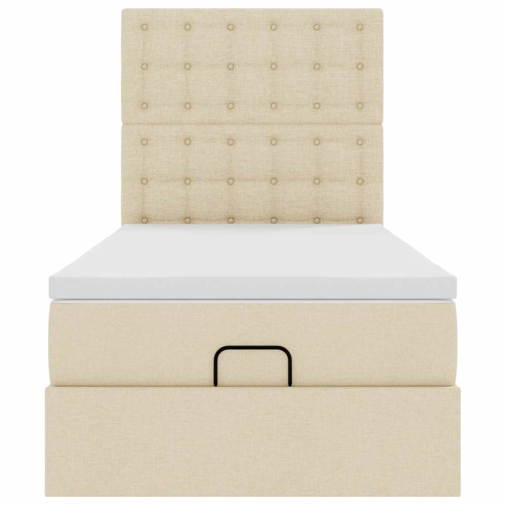 Lit ottoman avec matelas crème 100x200 cm tissu