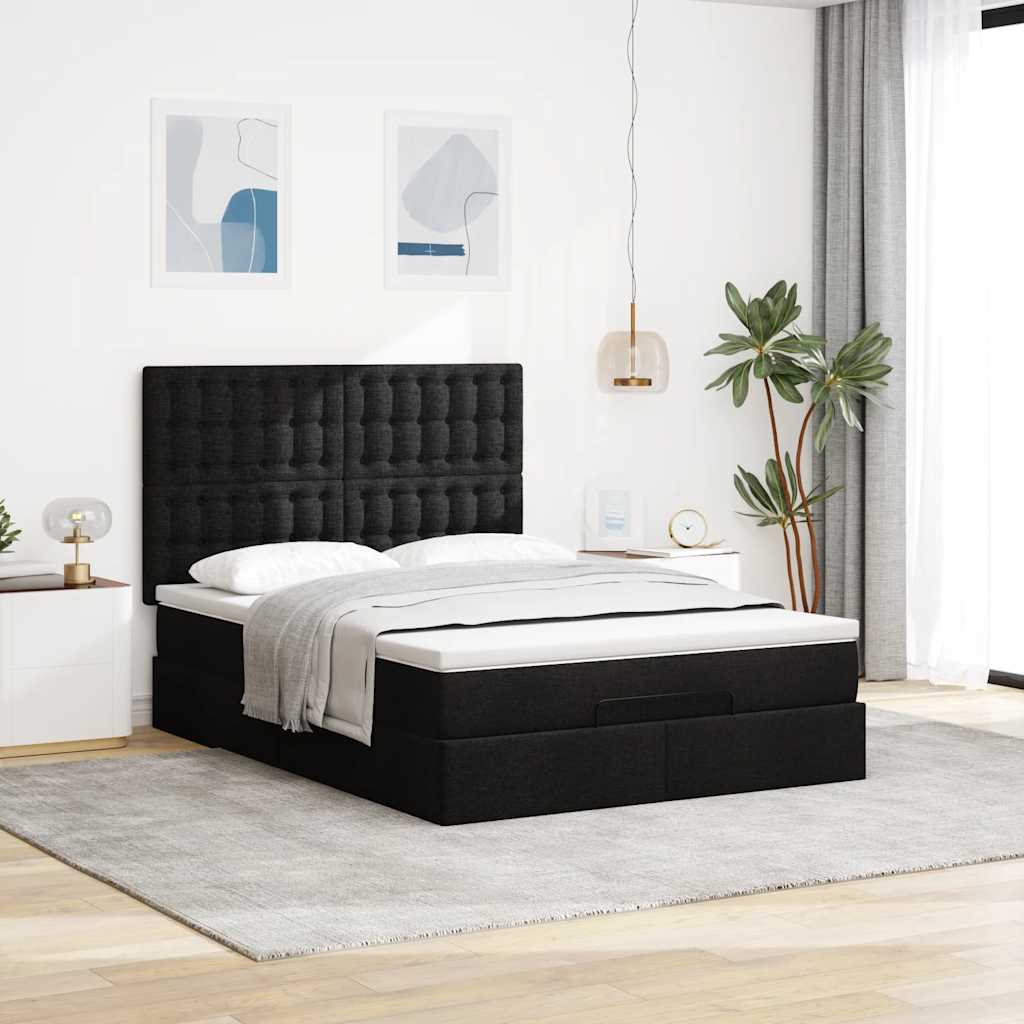 Cadre de lit ottoman avec matelas noir 140x190 cm tissu