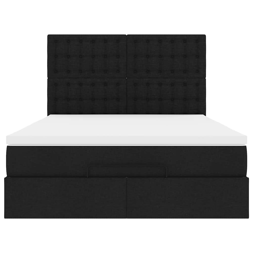 Cadre de lit ottoman avec matelas noir 140x190 cm tissu