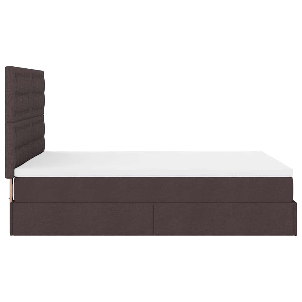 Cadre de lit ottoman avec matelas marron foncé 140x190 cm tissu