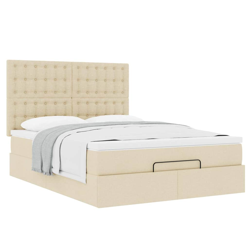 Cadre de lit ottoman avec matelas crème 140x190 cm tissu