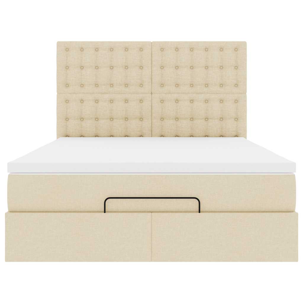 Cadre de lit ottoman avec matelas crème 140x190 cm tissu