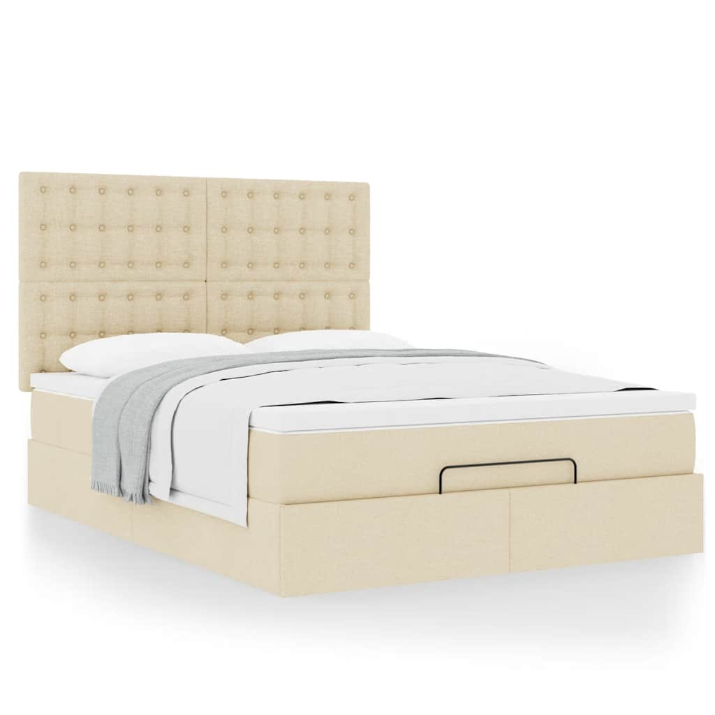 Cadre de lit ottoman avec matelas crème 140x190 cm tissu