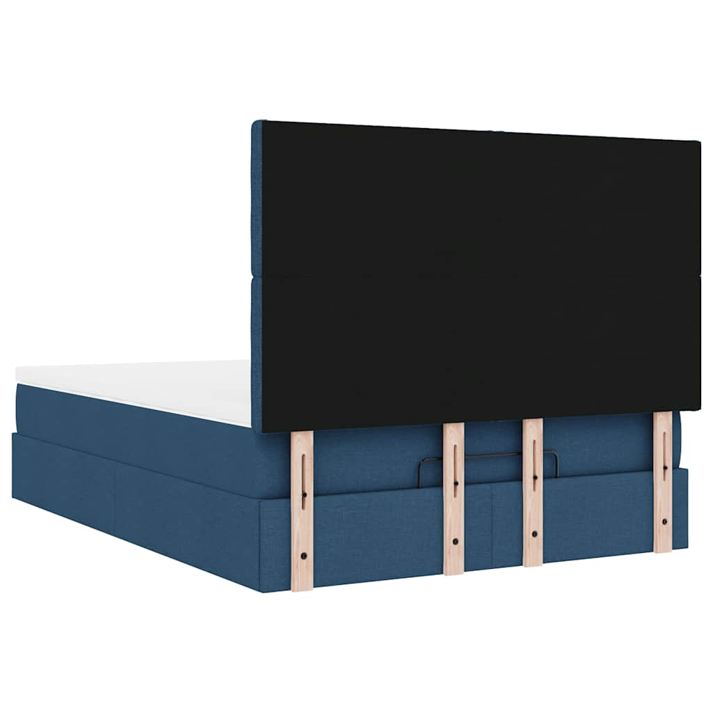 Cadre de lit ottoman avec matelas bleu 140x190 cm tissu