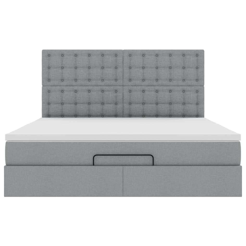 Cadre de lit ottoman et matelas gris clair 160x200cm tissu