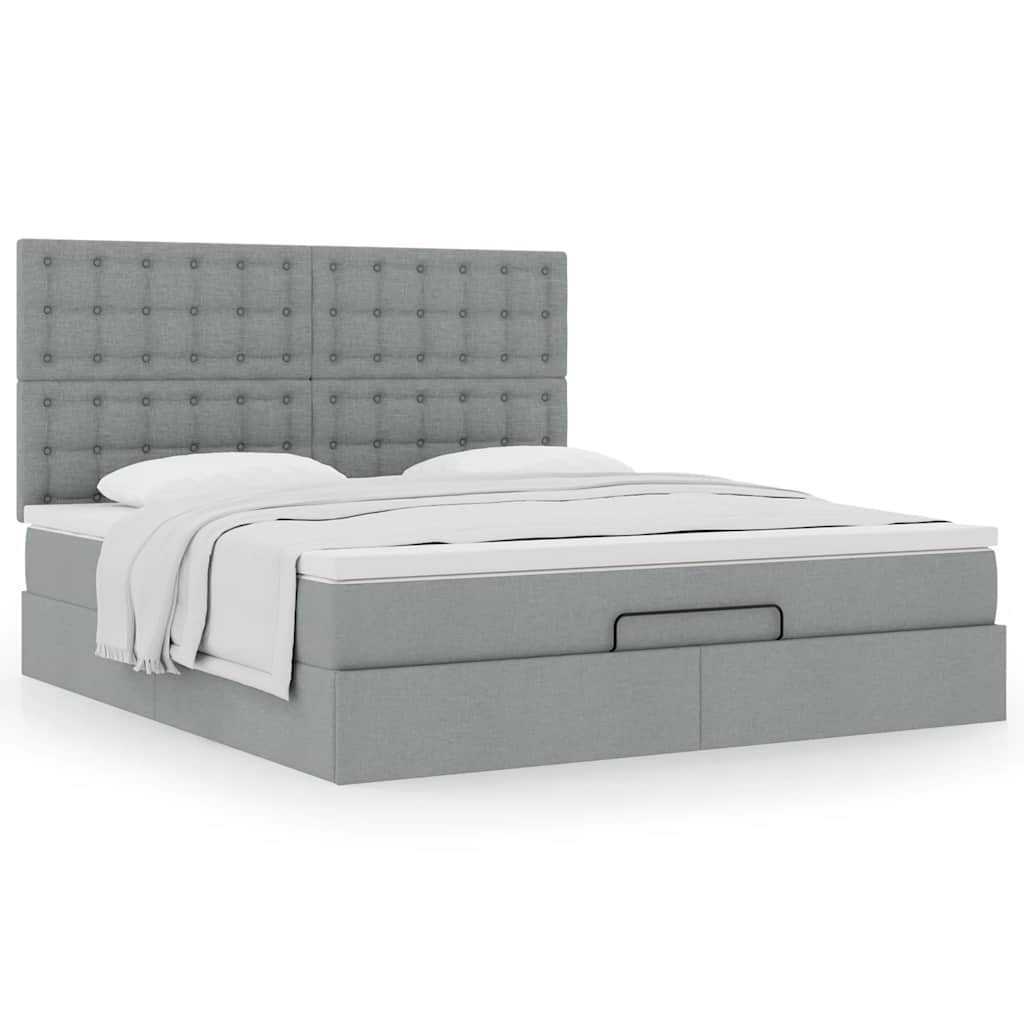 Cadre de lit ottoman et matelas gris clair 160x200cm tissu