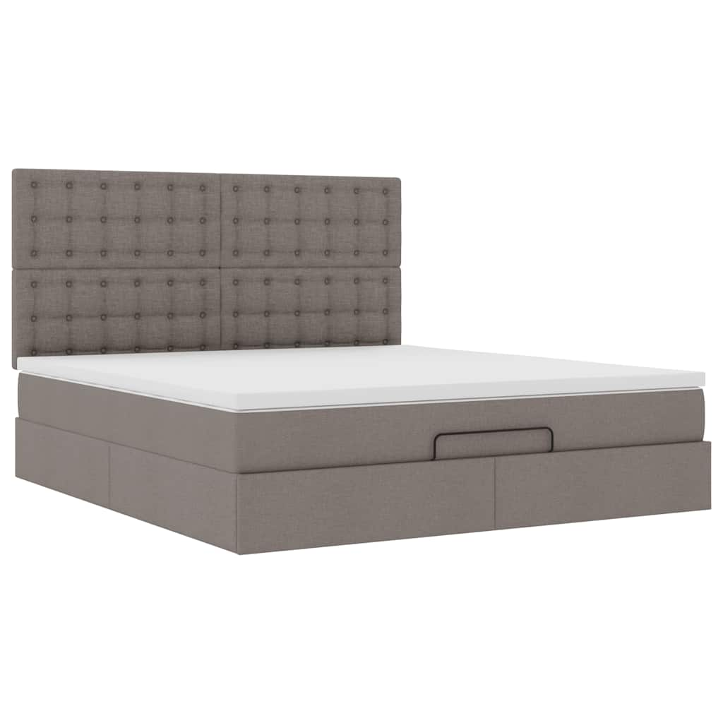 Cadre de lit ottoman avec matelas taupe 180x200 cm tissu