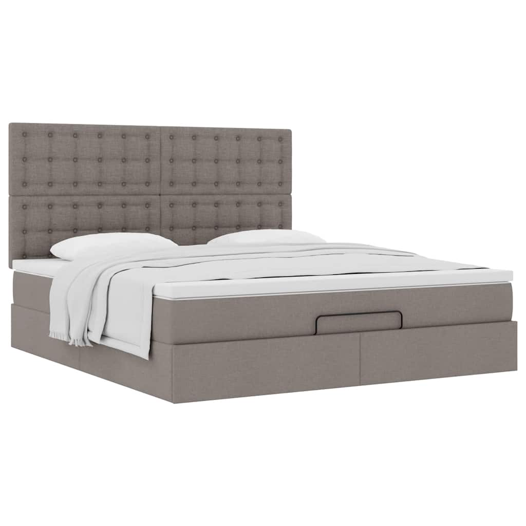 Cadre de lit ottoman avec matelas taupe 180x200 cm tissu