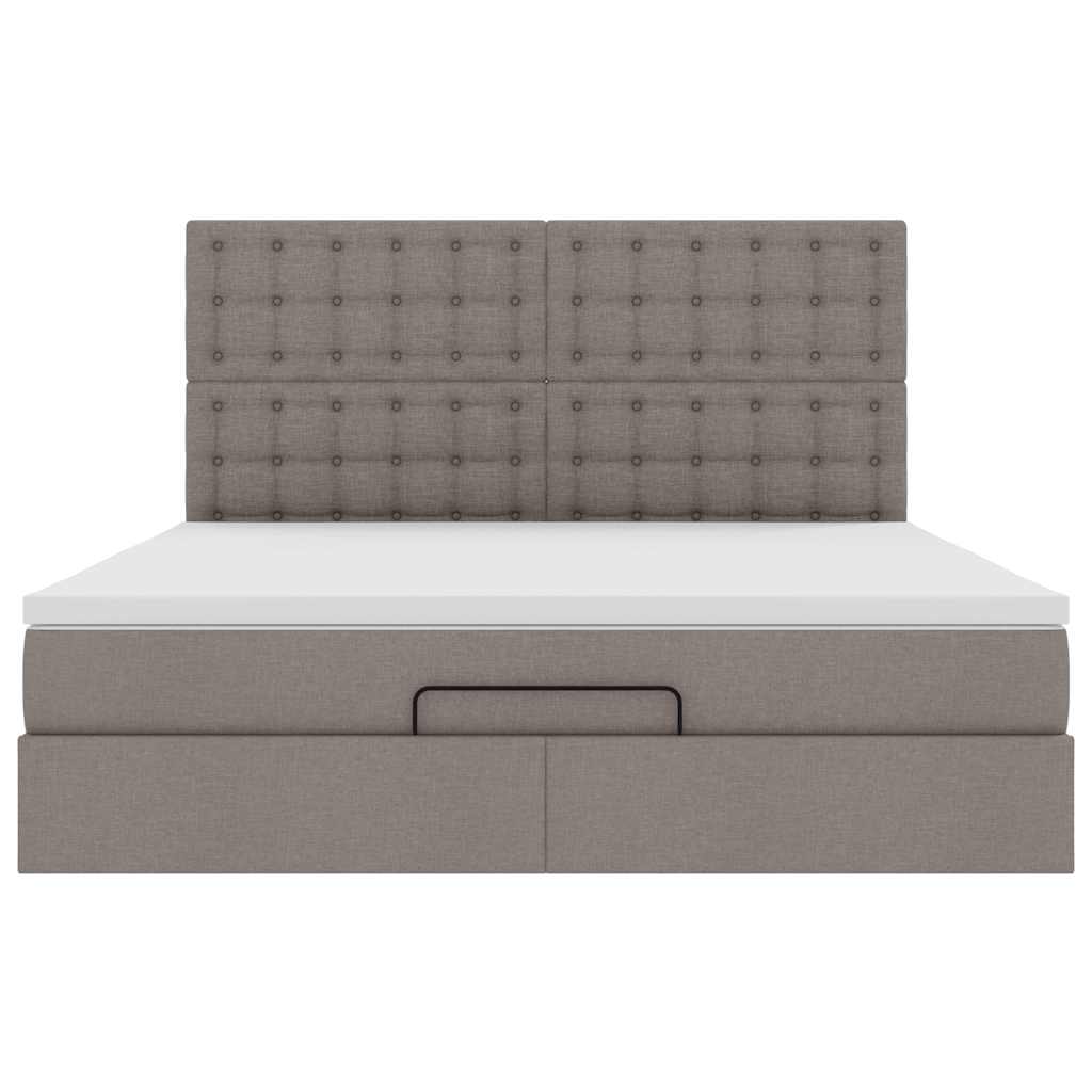 Cadre de lit ottoman avec matelas taupe 180x200 cm tissu