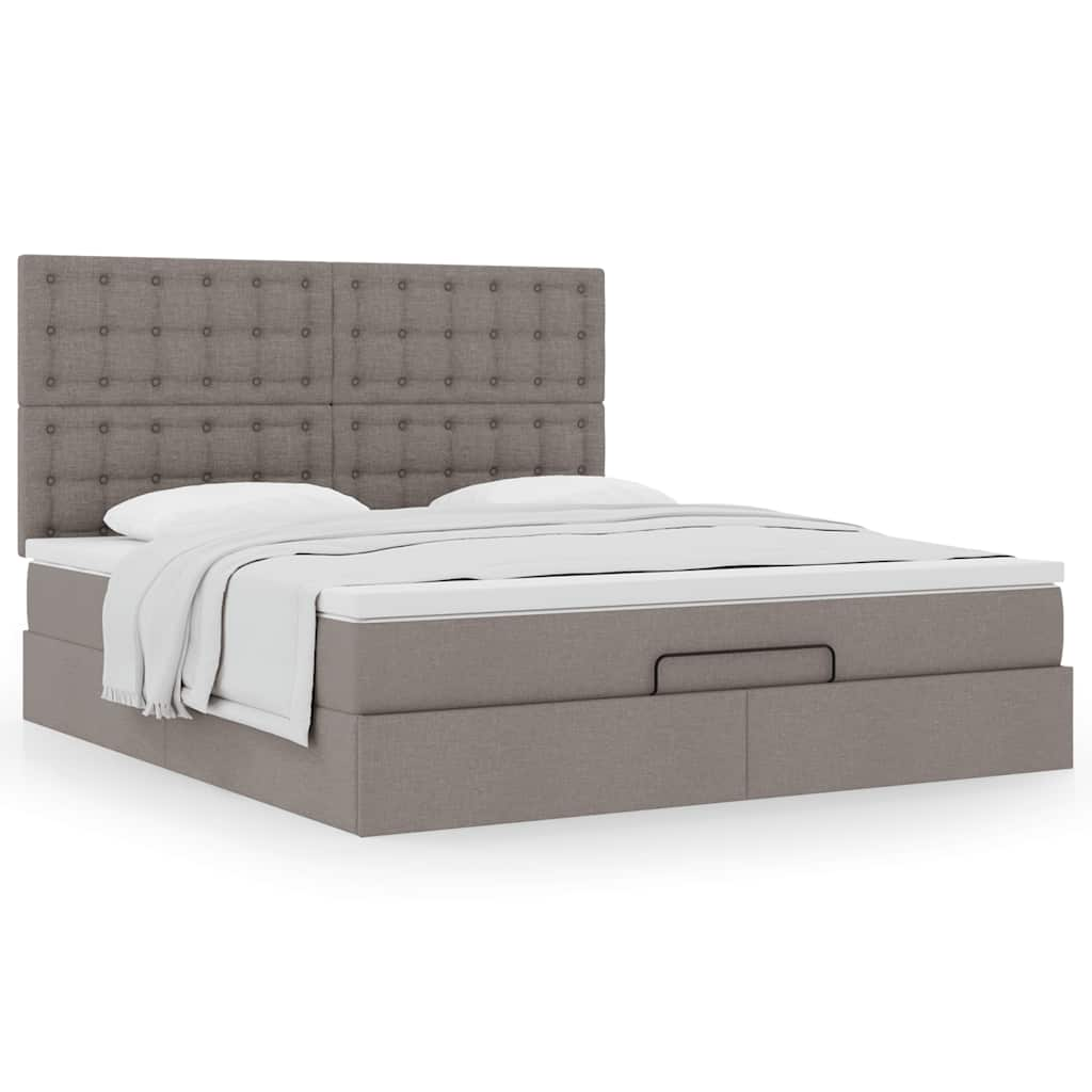 Cadre de lit ottoman avec matelas taupe 180x200 cm tissu