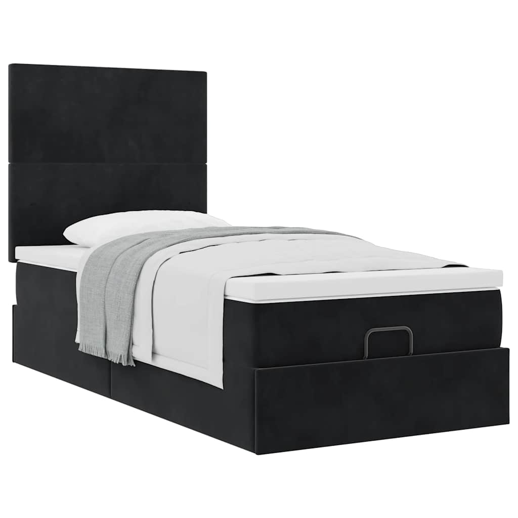 Cadre de lit ottoman avec matelas noir 80x200 cm velours