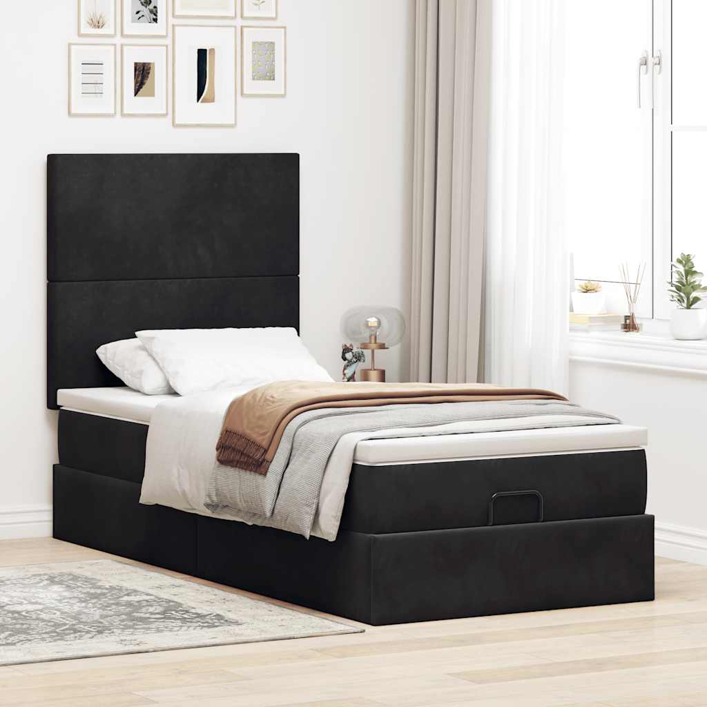 Cadre de lit ottoman avec matelas noir 80x200 cm velours