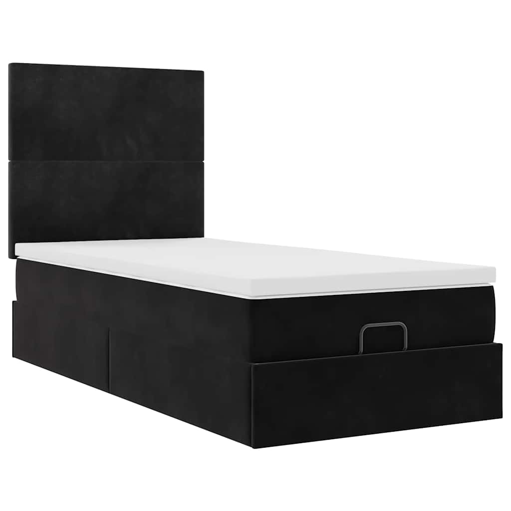 Cadre de lit ottoman avec matelas noir 80x200 cm velours