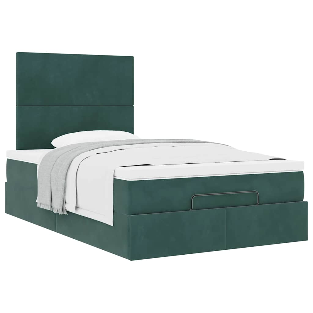 Cadre de lit ottoman avec matelas vert foncé 120x200 cm velours