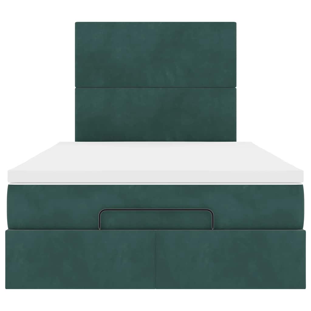 Cadre de lit ottoman avec matelas vert foncé 120x200 cm velours