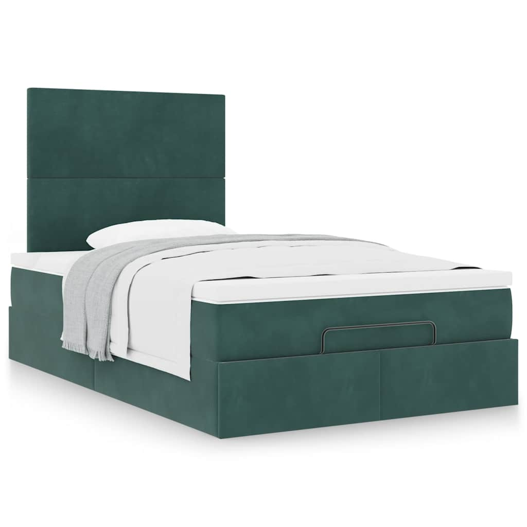 Cadre de lit ottoman avec matelas vert foncé 120x200 cm velours