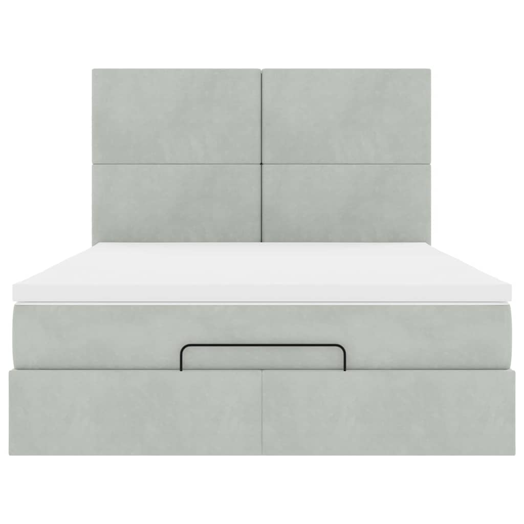 Cadre de lit ottoman et matelas gris clair 140x190 velours