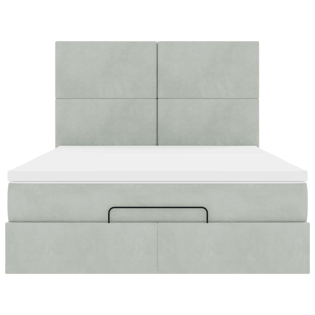 Cadre de lit ottoman avec matelas gris clair 140x200 cm velours