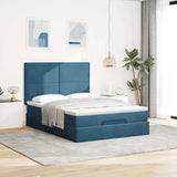 Cadre de lit ottoman avec matelas bleu foncé 140x200 cm velours