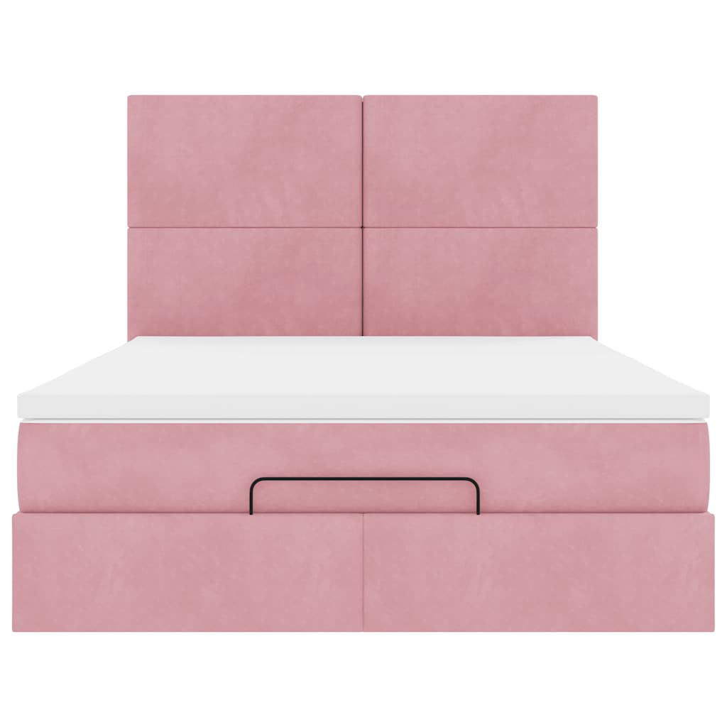 Cadre de lit ottoman avec matelas rose 140x200 cm velours