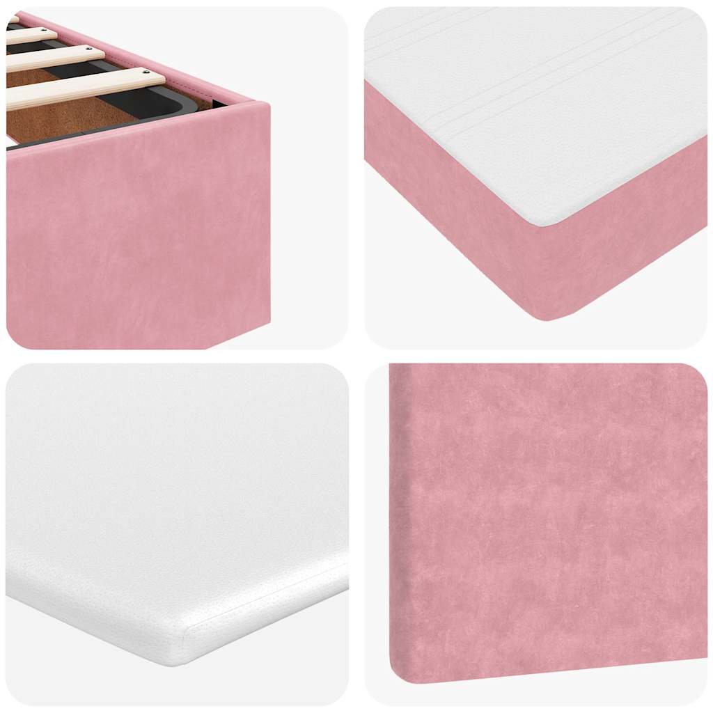 Cadre de lit ottoman avec matelas rose 140x200 cm velours