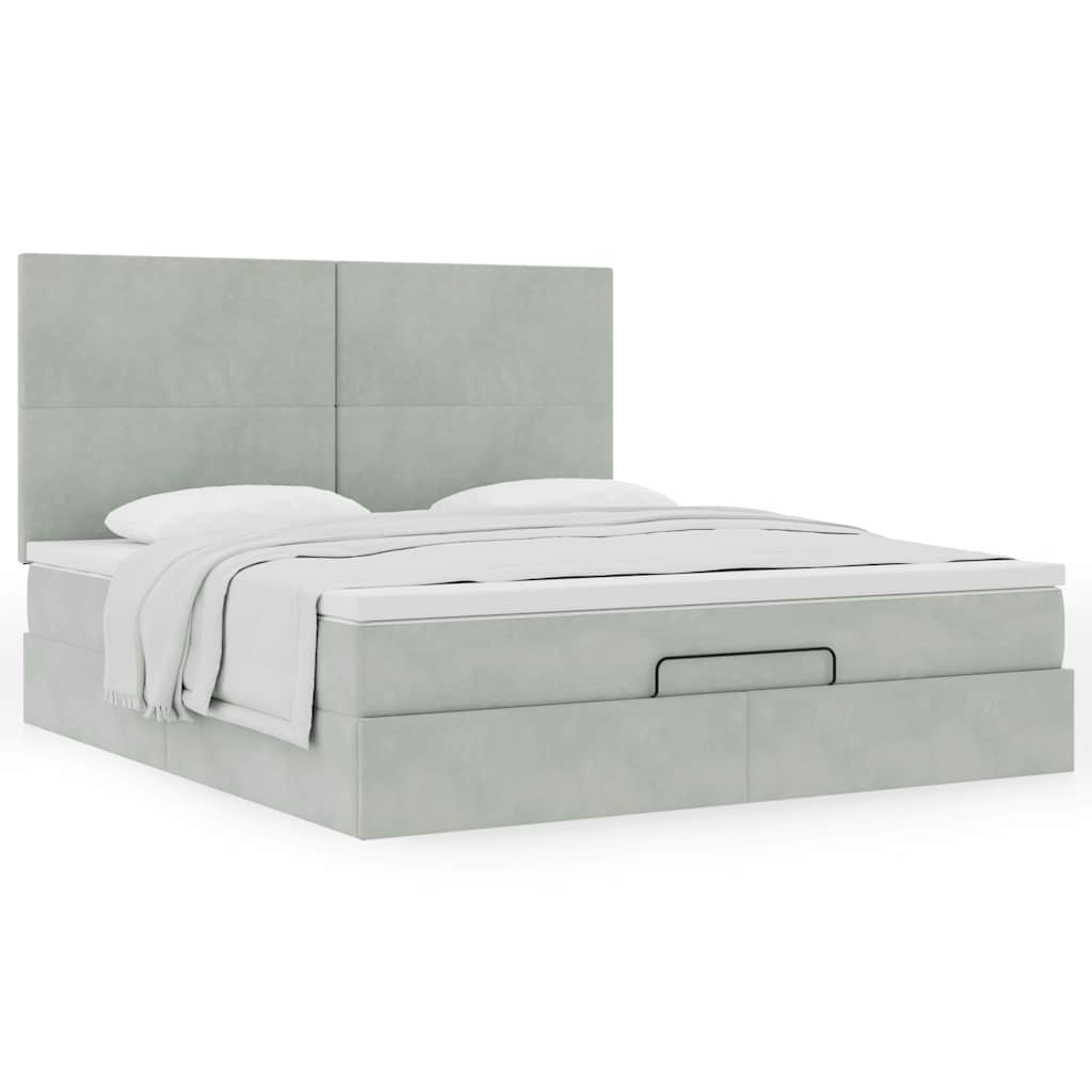 Cadre de lit ottoman et matelas gris clair 160x200cm velours