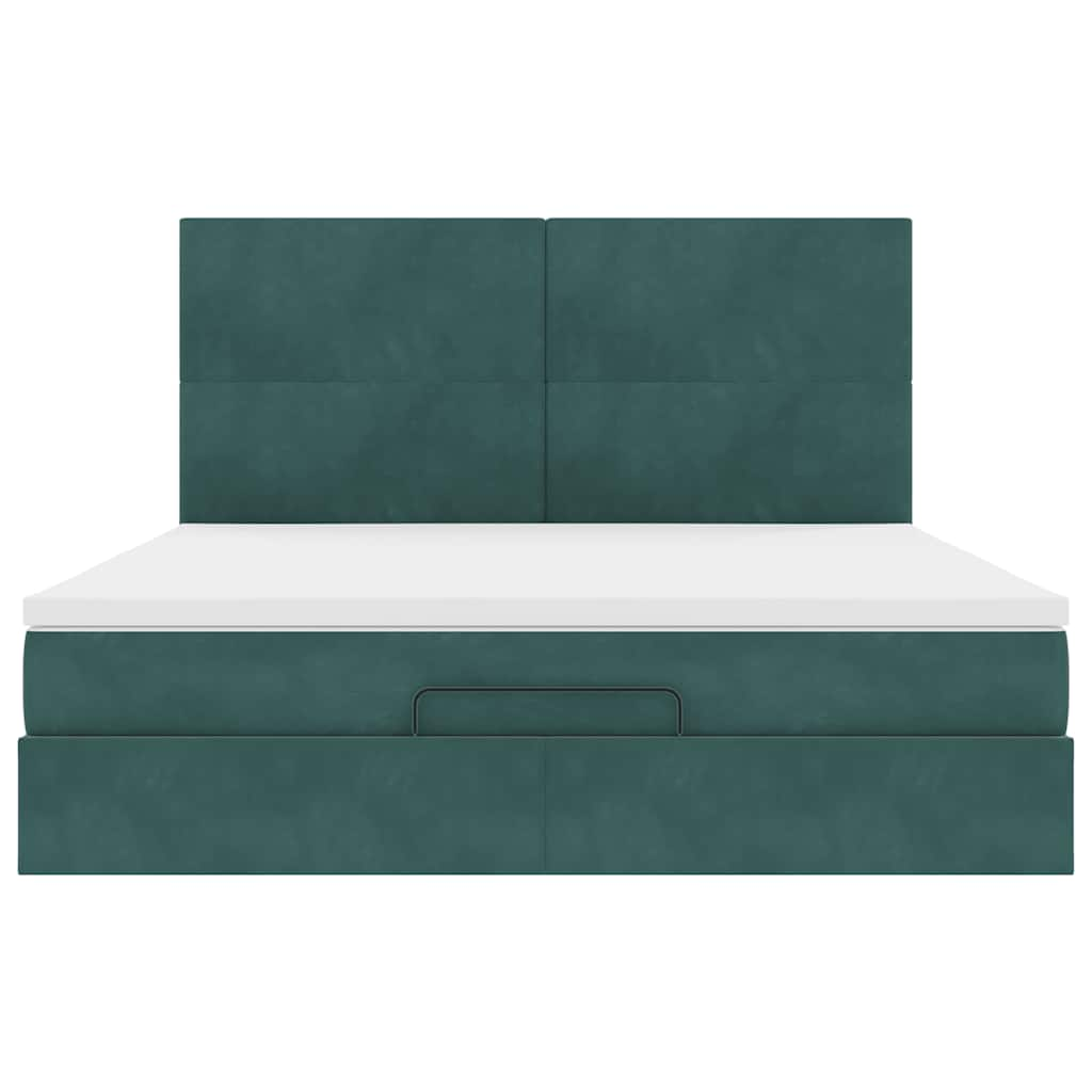 Cadre de lit ottoman avec matelas vert foncé 160x200 cm velours