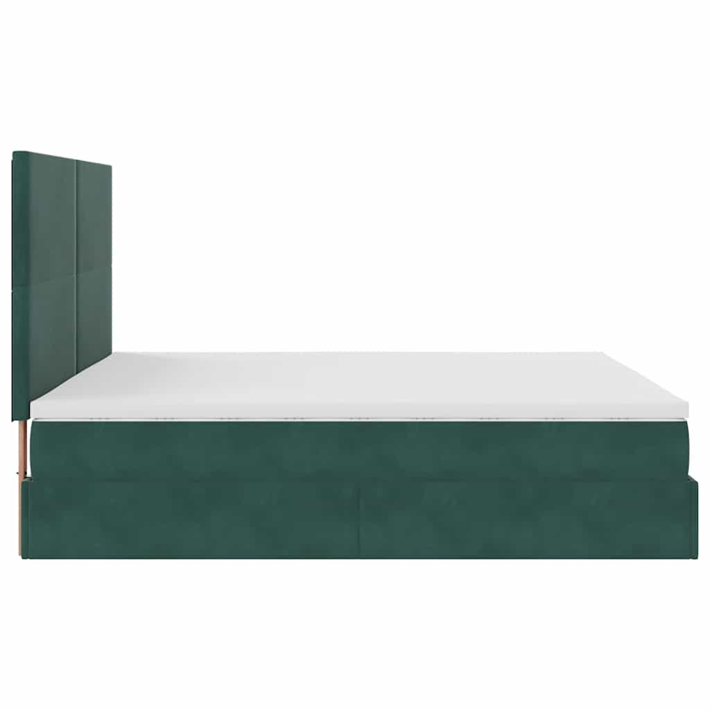 Cadre de lit ottoman avec matelas vert foncé 160x200 cm velours