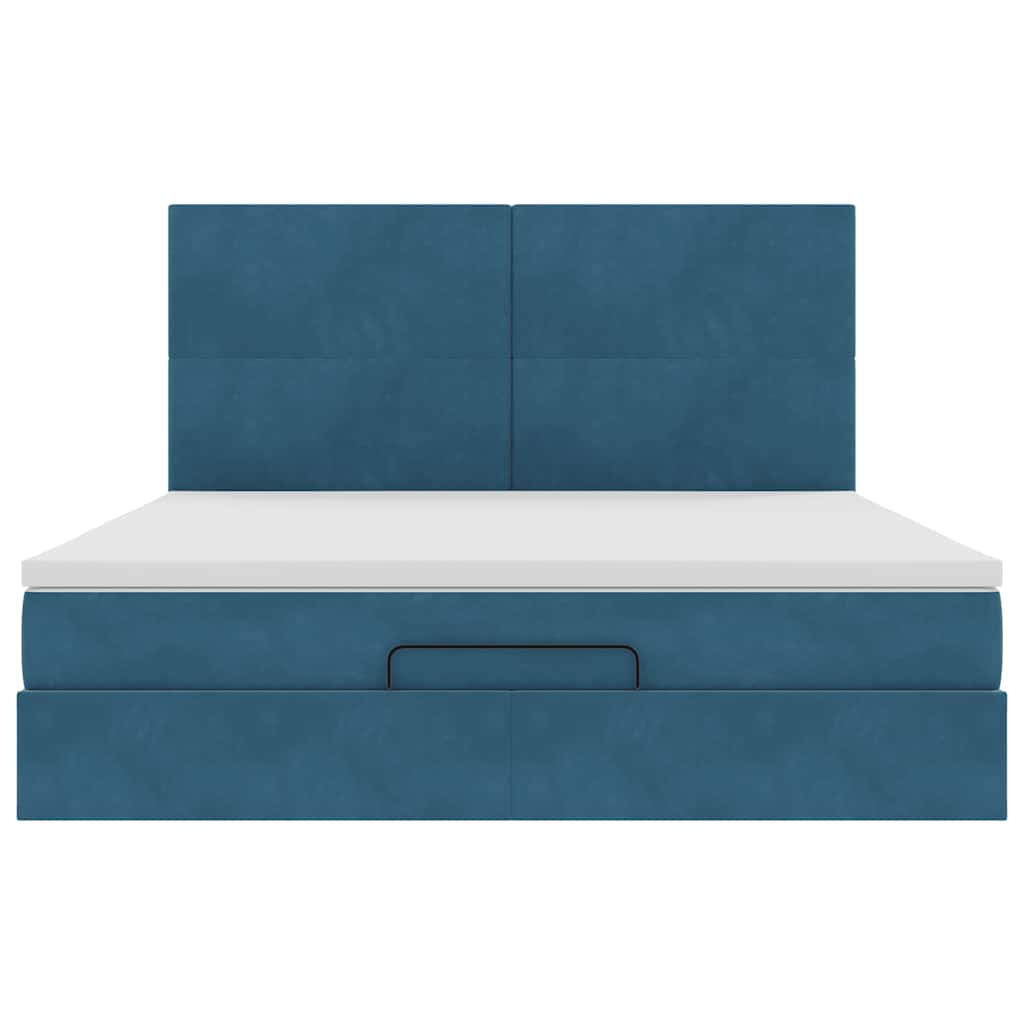 Cadre de lit ottoman avec matelas bleu foncé 160x200 cm velours