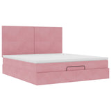 Cadre de lit ottoman avec matelas rose 160x200 cm velours