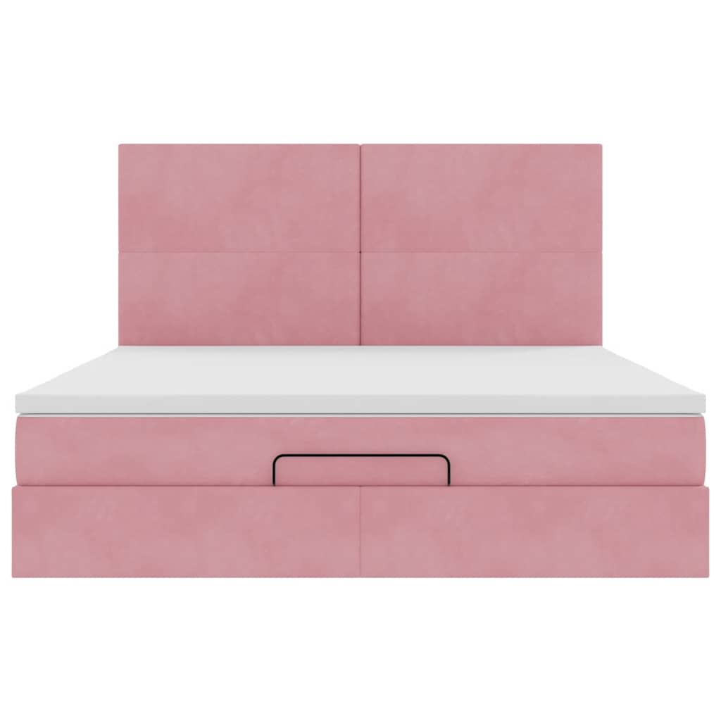 Cadre de lit ottoman avec matelas rose 160x200 cm velours