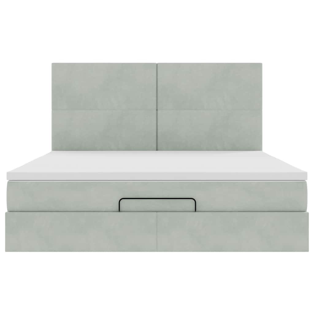 Cadre de lit ottoman et matelas gris clair 180x200cm velours