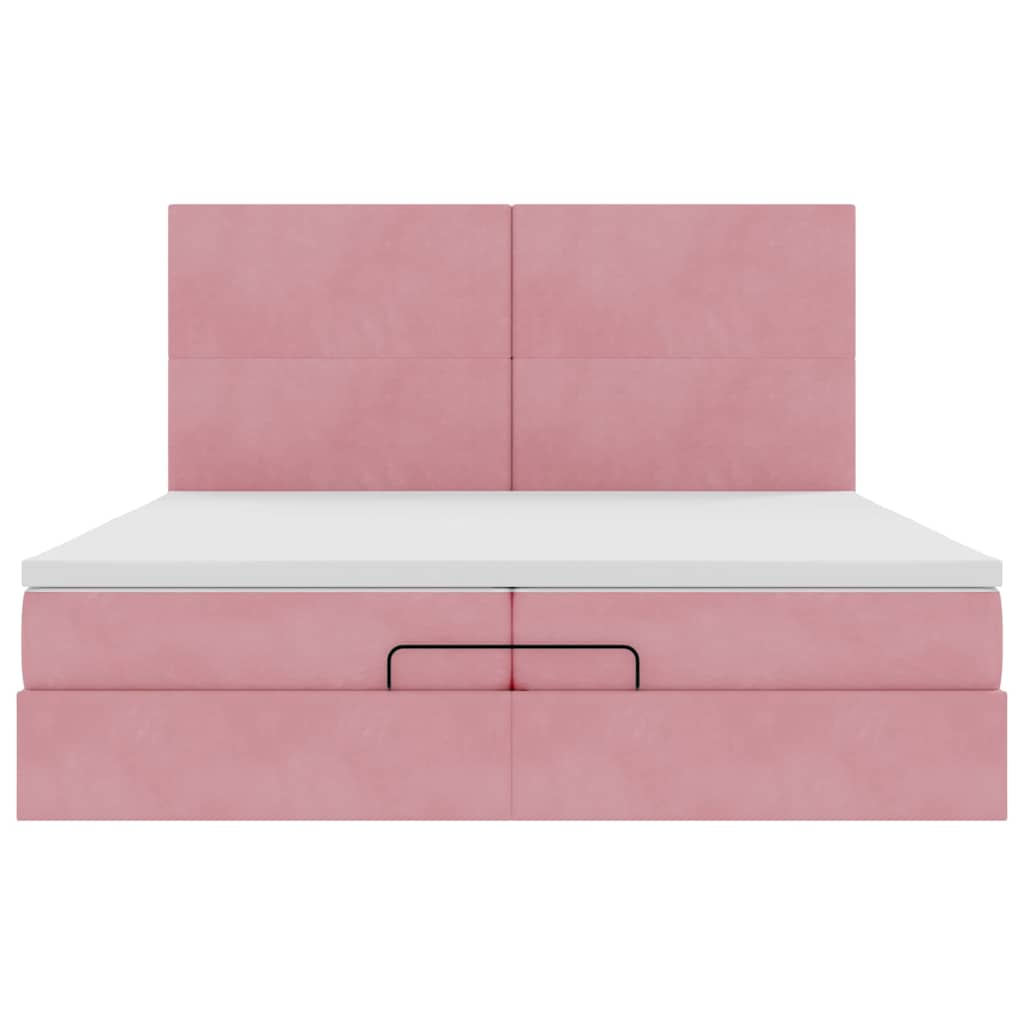 Cadre de lit ottoman avec matelas rose 200x200 cm velours