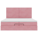 Cadre de lit ottoman avec matelas rose 200x200 cm velours