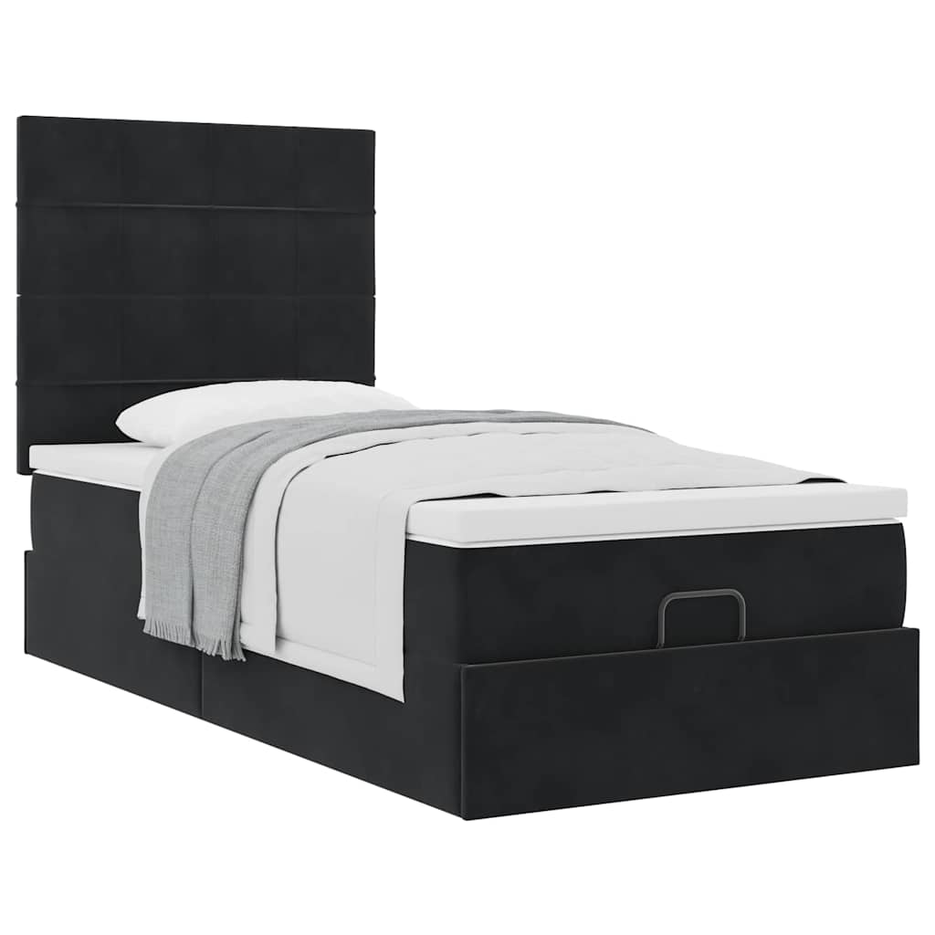 Cadre de lit ottoman avec matelas noir 90x190 cm velours