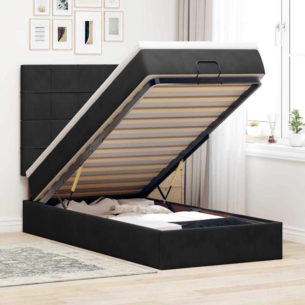 Cadre de lit ottoman avec matelas noir 90x190 cm velours